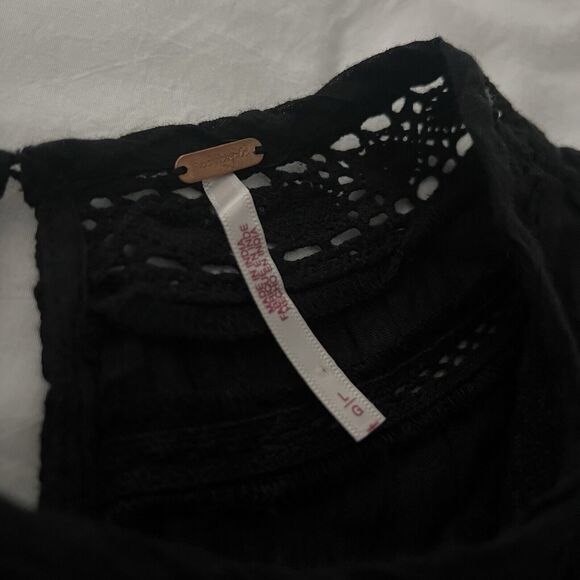 Free People Perfectly Victorian Mini Dress Floral Embroidered Black Size Large - Picture 6 of 13